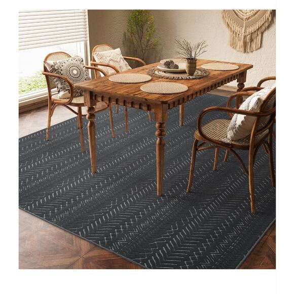 5x7-Boho Dark Grey Machine Washable-Non Slip Moroccan Washable Rug - Picture 3 of 6